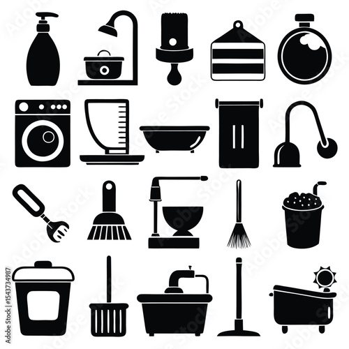 Bathroom elements vector icon set