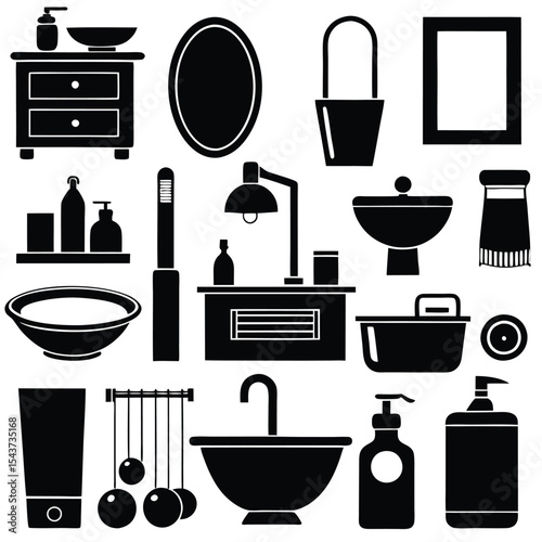 Bathroom elements vector icon set