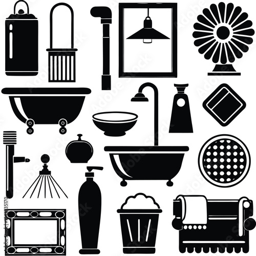 Bathroom elements vector icon set