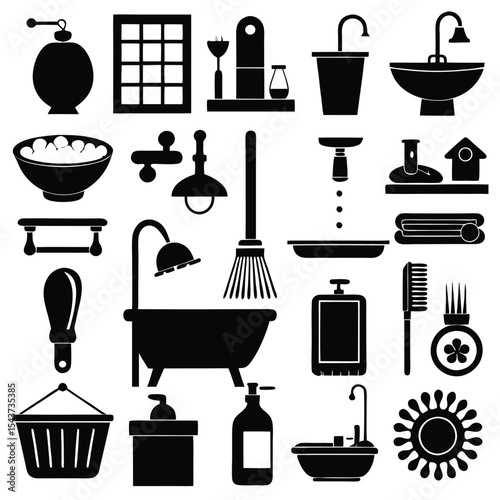 Bathroom elements vector icon set