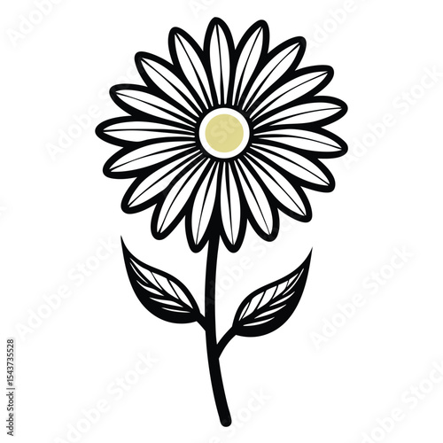Daisy flower silhouette vector – minimalist botanical line art in black on white
