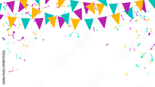 Diversity love concept frame with bunting garland flag and confetti decoration elements
