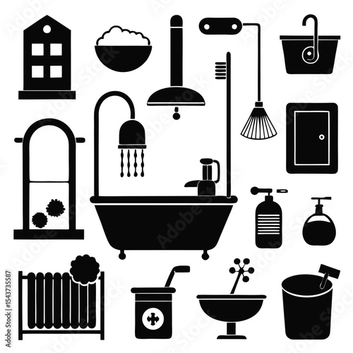Bathroom elements vector icon set