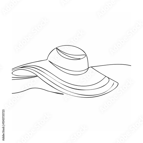 Black Line Art Drawing of a Wide Brim Sun Hat on a Beach