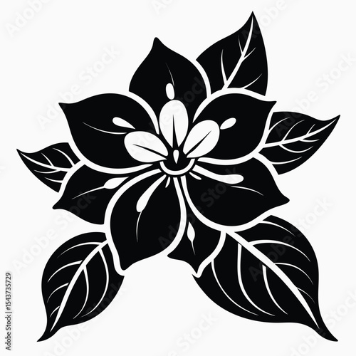 Jasmine flower silhouette vector  minimalist botanical line art in black