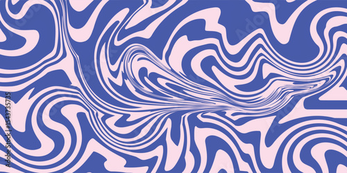 Abstract background pattern with colorful waves. Psychedelic groovy trippy y2k retro seamless pattern in blue and pink colors. Wavy and swirled brush strokes liquid background for packaging design