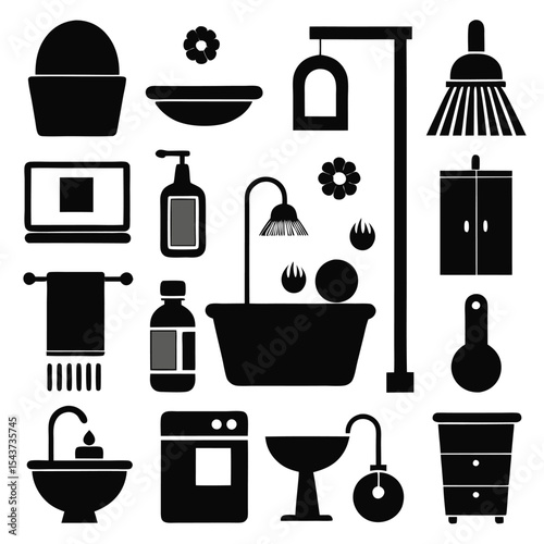 Bathroom elements vector icon set