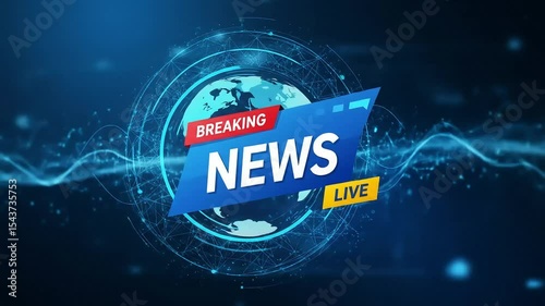 Breaking news live graphic overlay on a blue digital technology background