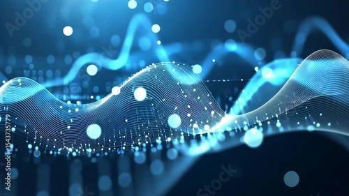 Abstract Digital Data Waves Flowing in Bright Blue Illuminated Environment