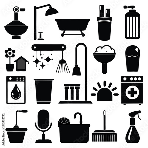 Bathroom elements vector icon set