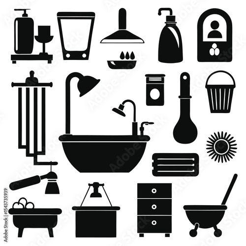 Bathroom elements vector icon set