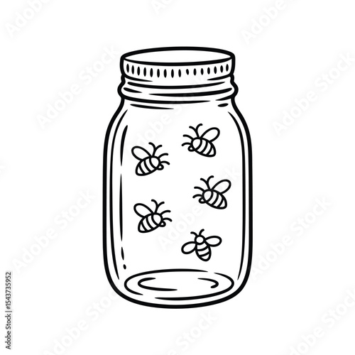 Bees in a Jar Line Art Illustration