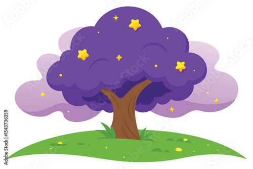 Enchanting Purple Tree with Glowing Stars A Whimsical Vector Illustration for Dreamy Designs