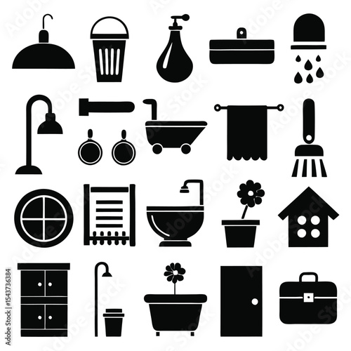 Bathroom elements vector icon set