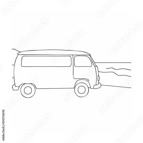 Black Line Art Vintage Van by Ocean Waves camper van