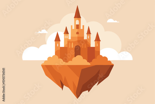 Fantasy Castle on Floating Island Illustration with Clouds Discover a world of imaginative dreamscape design.