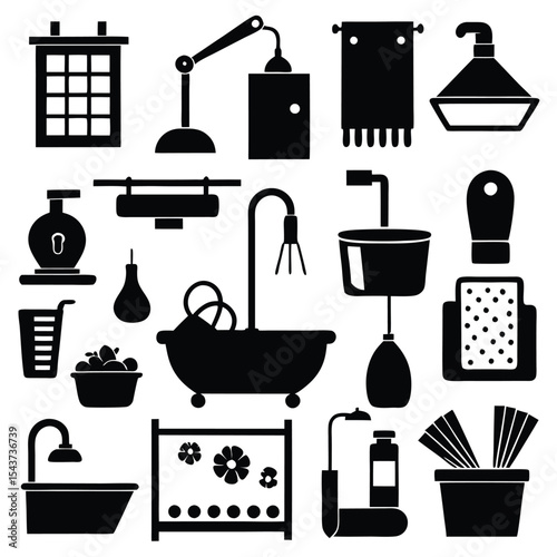 Bathroom elements vector icon set