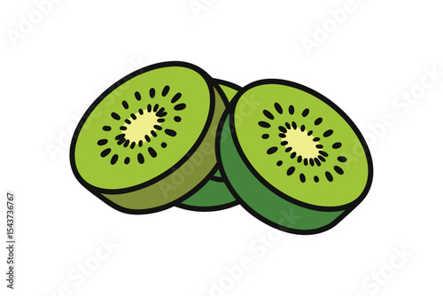 hand drawn kiwi slices doodle style illustration
