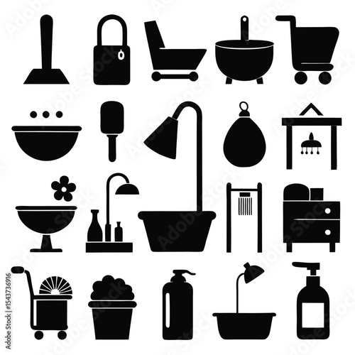Bathroom elements vector icon set