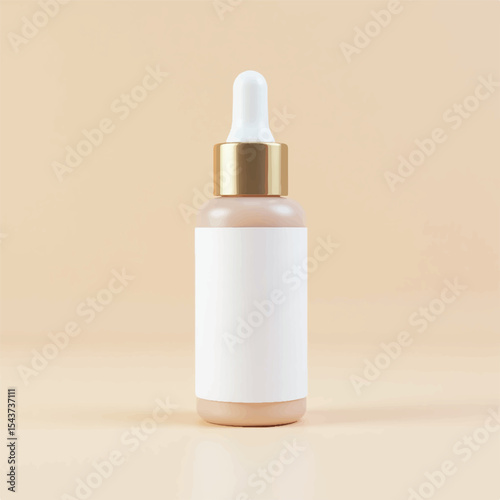 Dropper Bottle 3D Rendering White Blank Mockup,3d illustration of glass bottles unlabeled with dropper cap on rock with light background. Scene for advertising cosmetic,mockup for serum product,rock,