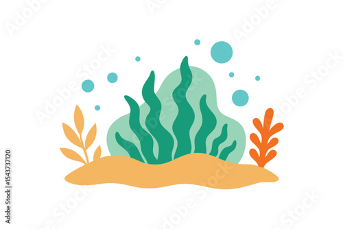 seaweed for seascape doodle sea plants vector.