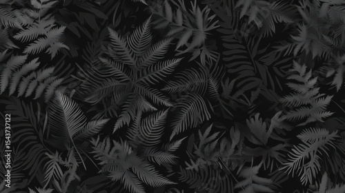 Wallpaper Mural Seamless Pattern Of Intricately Designed Black Ferns And Leaves, Artistic Representation Of Natural Elements In A Modern Context Torontodigital.ca