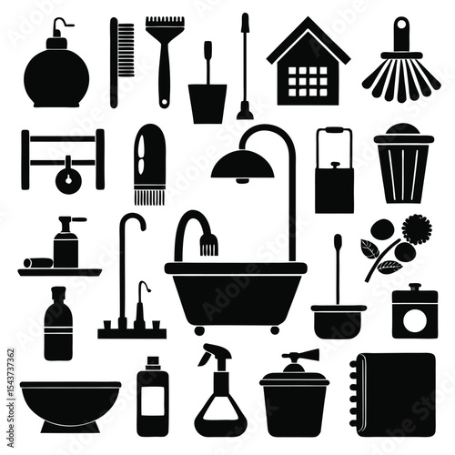 Bathroom elements vector icon set