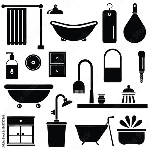 Bathroom elements vector icon set