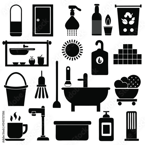 Bathroom elements vector icon set