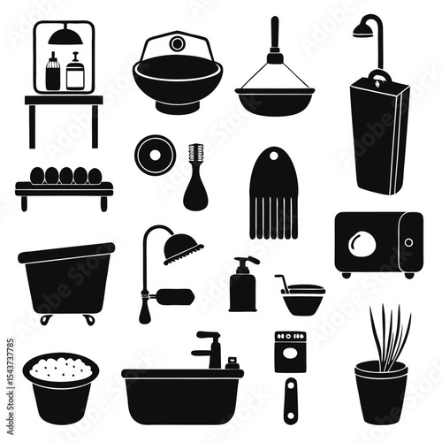 Bathroom elements vector icon set