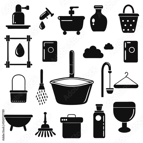 Bathroom elements vector icon set