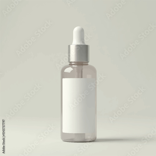 Dropper Bottle 3D Rendering White Blank Mockup,3d illustration of glass bottles unlabeled with dropper cap on rock with light background. Scene for advertising cosmetic,mockup for serum product,rock,