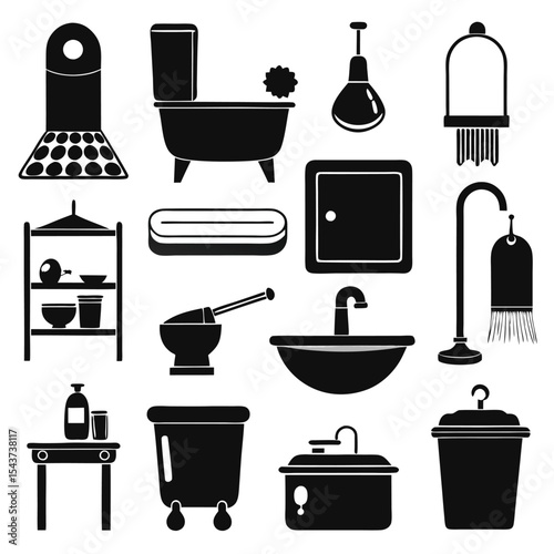 Bathroom elements vector icon set