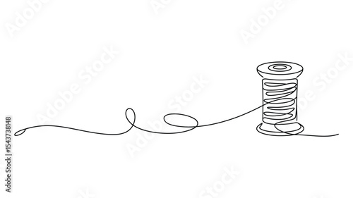 Single line drawing of thread spool and thread