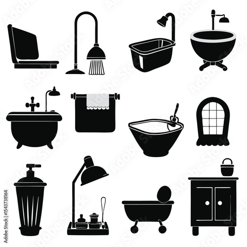 Bathroom elements vector icon set