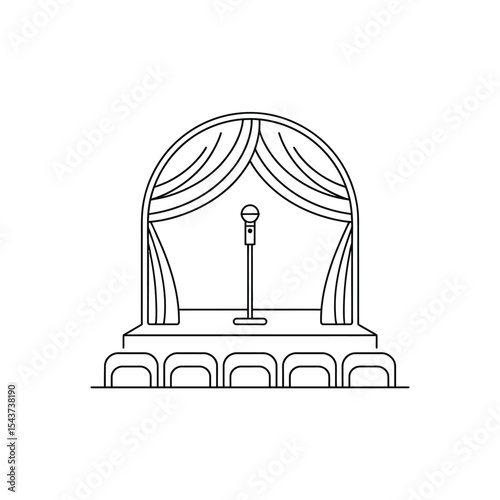 Simple line drawing of a stage with microphone