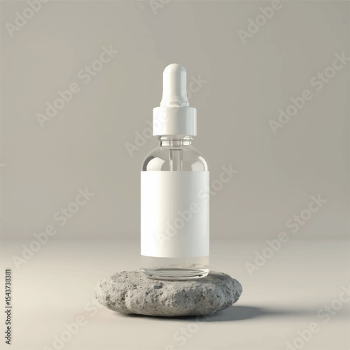 cosmetic tube, cosmetic serum bottle,cosmetic cream jar, transparent bottle placed on rock, without label, realistic cosmetic mockups, shampoo bottle towel, flower, stone, background,3d product render