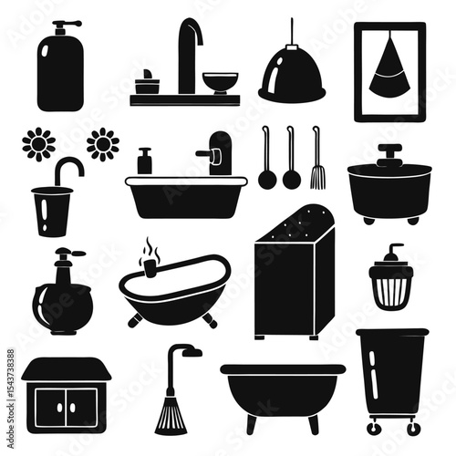 Bathroom elements vector icon set