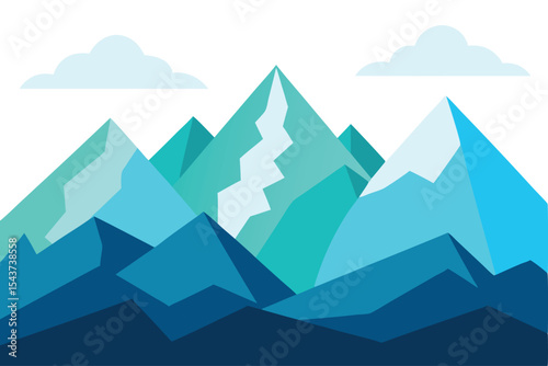 Serene Geometric Mountains Landscape Minimalist Vector Peaks and Clouds Illustration