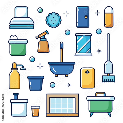 Bathroom elements vector icon set