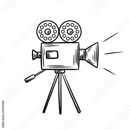 Vintage Movie Camera Hand-Drawn Illustration
