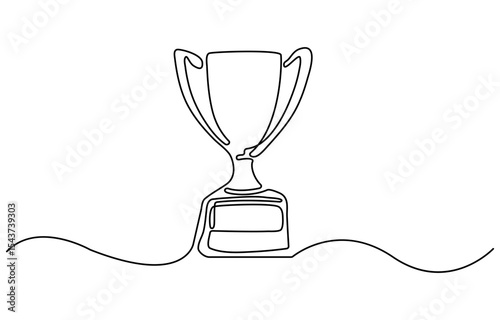 Winner trophy cup continuous one line drawing. Trophy cup line art vector illustration, Award trophy cup single line vector.