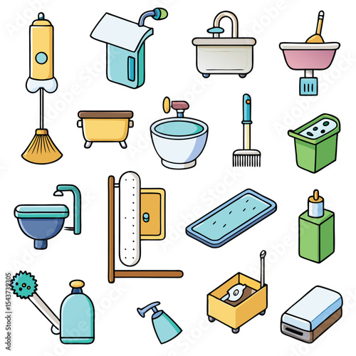 Bathroom elements vector icon set