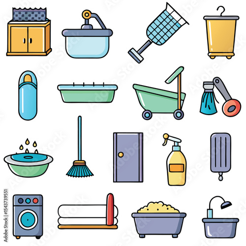 Bathroom elements vector icon set