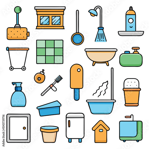 Bathroom elements vector icon set