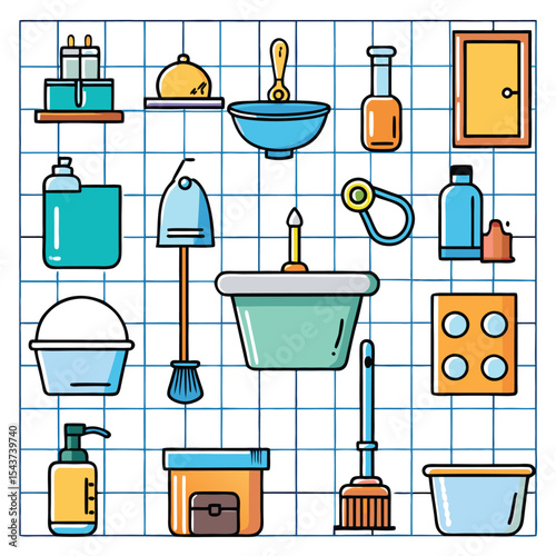 Bathroom elements vector icon set