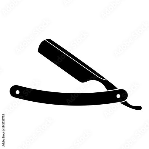 Vintage Straight Razor Silhouette Vector Illustration. A classic barbers razor with a sharp, extended blade and a curved handle, representing vintage grooming tools.