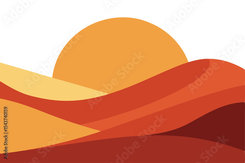 Minimalist Sunrise Over Desert Sand Dunes A Serene Graphic Landscape in Warm, Earthy Tones for Scenic Backdrop
