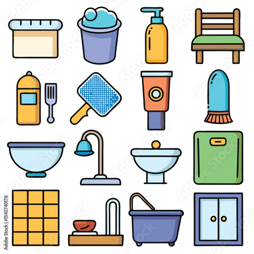 Bathroom elements vector icon set