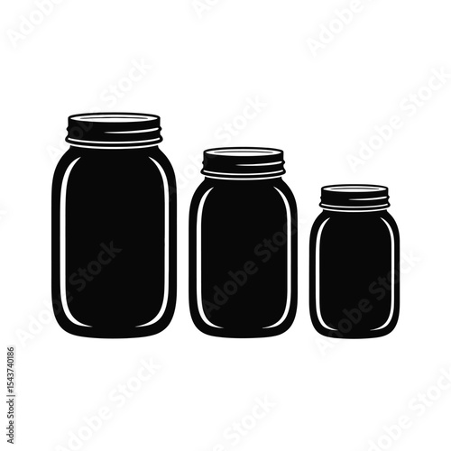 Three black silhouette mason jars of varying sizes